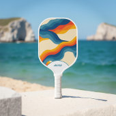 Retro Sinaasappel & Blauw 70s Stripes & 90s Squigg Pickleball Paddle