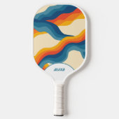Retro Sinaasappel & Blauw 70s Stripes & 90s Squigg Pickleball Paddle (Achterkant)