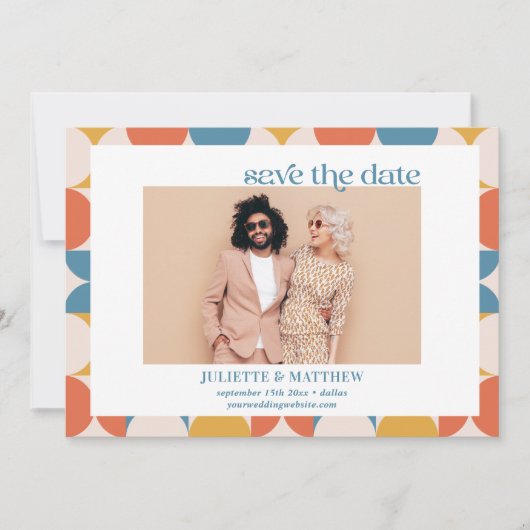 Retro Sinaasappel Blauw Mid Century moderne foto Aankondiging (Voorkant)