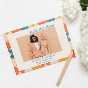 Retro Sinaasappel Blauw Mid Century moderne foto Aankondiging