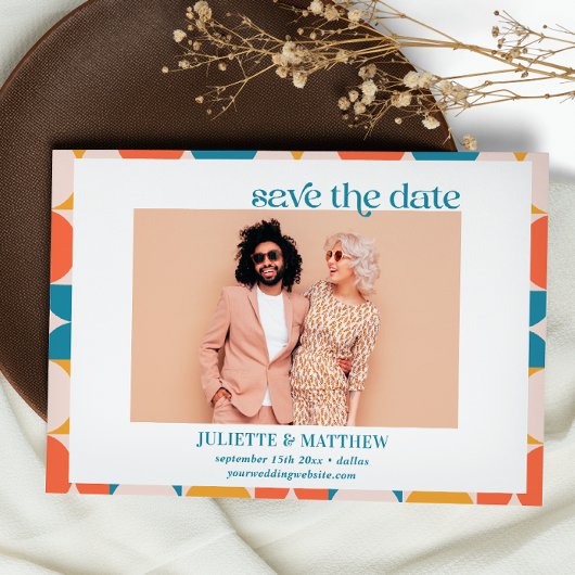 Retro Sinaasappel Blauw Mid Century moderne foto Aankondiging