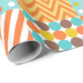 Retro Sinaasappel Blauw Mosterd Geel Patchwork Pat Cadeaupapier (Rol Hoek)