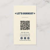 Retro Sinaasappel Blauw QR Code Groovy Bloemen Boh Visitekaartje (Achterkant)