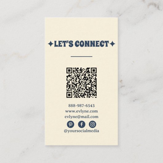 Retro Sinaasappel Blauw QR Code Groovy Bloemen Boh Visitekaartje (Achterkant)