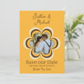 Retro Sinaasappel Bloem Foto Bruiloft Save the Dat Kaart (Staand voorkant)