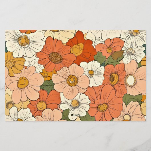 Retro Sinaasappel Bloemen 5.5x8.5 Horizontale Stat Briefpapier (Achterkant)