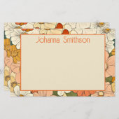 Retro Sinaasappel Bloemen 5.5x8.5 Horizontale Stat Briefpapier (Voorkant / Achterkant)