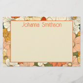 Retro Sinaasappel Bloemen 5.5x8.5 Horizontale Stat Briefpapier (Voorkant)