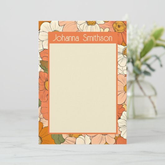 Retro Sinaasappel Bloemen 5x7 Verticale Stationery (Staand voorkant)