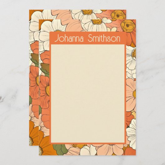 Retro Sinaasappel Bloemen 5x7 Verticale Stationery (Voorkant / Achterkant)
