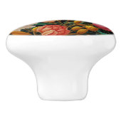 Retro sinaasappel bloemen blauwgroen tulpen mama m keramische knop (Zijkant)