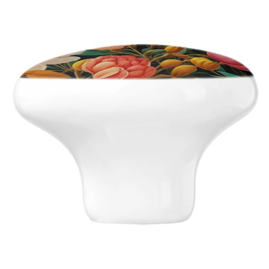 Retro sinaasappel bloemen blauwgroen tulpen mama m keramische knop (Zijkant)