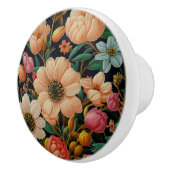 Retro sinaasappel bloemen blauwgroen tulpen mama m keramische knop (Rechts)