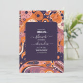 Retro sinaasappel blush roze paarse groovy bruids kaart (Staand voorkant)