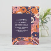 Retro sinaasappel blush roze paarse groovy bruilof kaart (Staand voorkant)