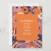 Retro sinaasappel blush roze paarse groovy verlovi kaart (Voorkant)