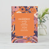 Retro sinaasappel blush roze paarse groovy verlovi kaart (Staand voorkant)