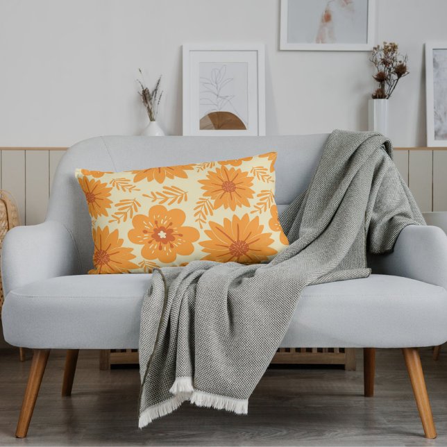 Retro  Sinaasappel Botanische Bloempatroon Herfst Accent Kussen (Creator heeft geüpload)