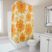 Retro Sinaasappel Botanische Bloempatroon Herfst Douchegordijn (In situ)
