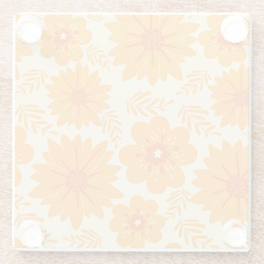 Retro  Sinaasappel Botanische Bloempatroon Herfst Glazen Onderzetter (Achterkant)