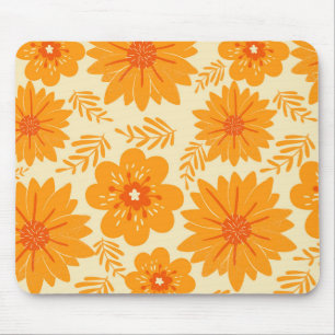 Retro  Sinaasappel Botanische Bloempatroon Herfst Muismat