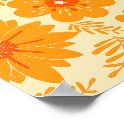 Retro  Sinaasappel Botanische Bloempatroon Herfst Poster (Hoek)