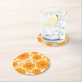 Retro  Sinaasappel Botanische Bloempatroon Herfst Ronde Kartonnen Onderzetter (Insitu)
