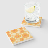 Retro  Sinaasappel Botanische Bloempatroon Herfst Stenen Onderzetter (Zijkant)