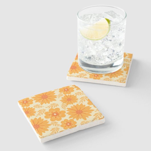 Retro  Sinaasappel Botanische Bloempatroon Herfst Stenen Onderzetter (Zijkant)