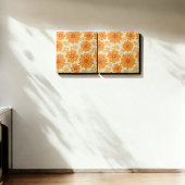 Retro  Sinaasappel Botanische Bloempatroon Herfst Tegeltje