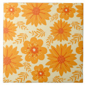 Retro  Sinaasappel Botanische Bloempatroon Herfst Tegeltje (Voorkant)