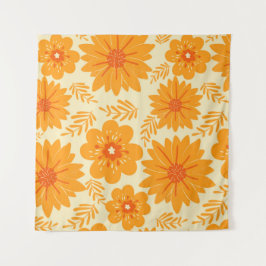 Retro  Sinaasappel Botanische Bloempatroon Herfst Wandkleed