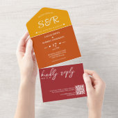 Retro Sinaasappel Bourgogne QR Code Bruiloft All In One Uitnodiging (Afscheurbaar)