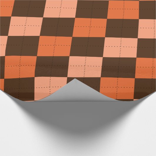 Retro Sinaasappel & Bruin Herfst Argyle Cadeaupapier (Hoek)