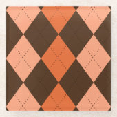 Retro Sinaasappel & Bruin Herfst Argyle Glazen Onderzetter (Voorkant)