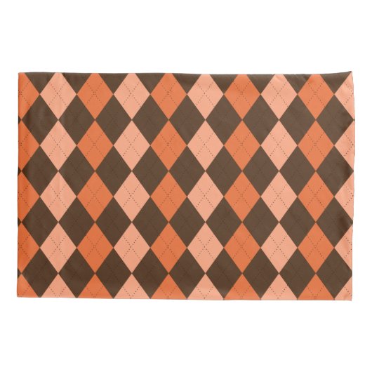 Retro Sinaasappel & Bruin Herfst Argyle Kussensloop (Achterkant-Links)