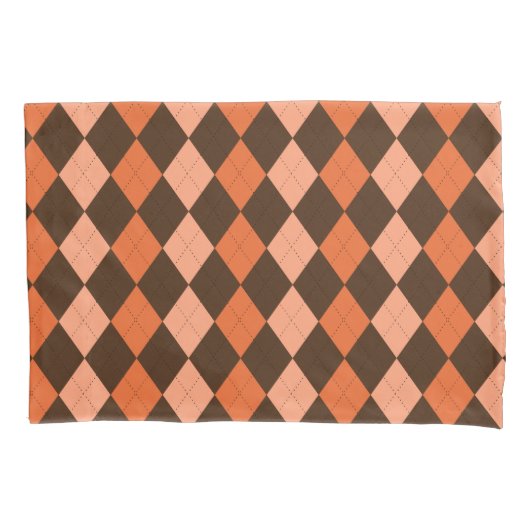 Retro Sinaasappel & Bruin Herfst Argyle Kussensloop (Voorkant-Links)