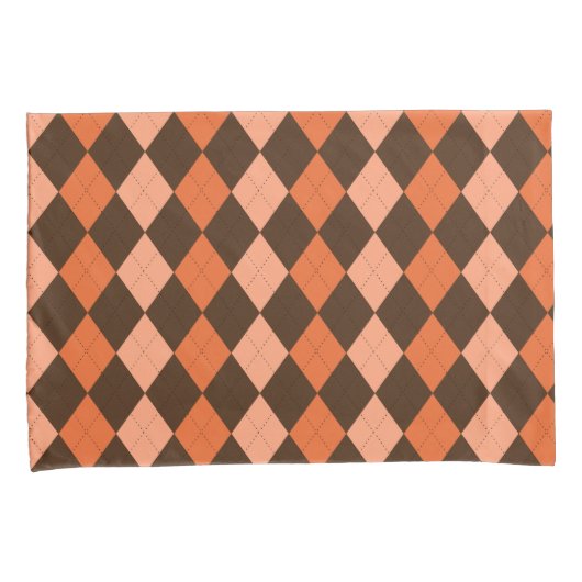 Retro Sinaasappel & Bruin Herfst Argyle Kussensloop (Voorkant-Rechts)