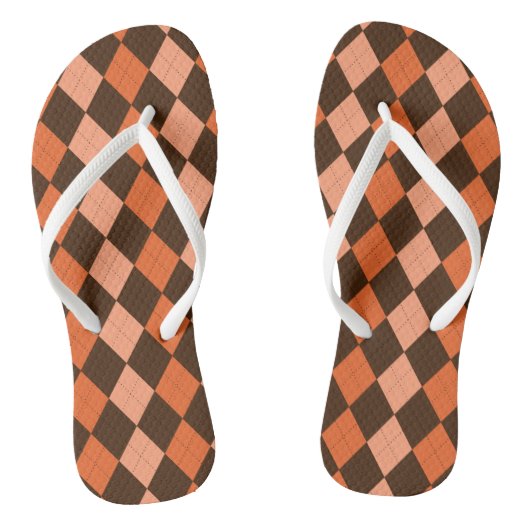 Retro Sinaasappel & Bruin Herfst Argyle Teenslippers (Voetbed)