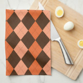 Retro Sinaasappel & Bruin Herfst Argyle Theedoek (Quarter Fold)