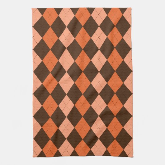 Retro Sinaasappel & Bruin Herfst Argyle Theedoek (Verticaal)