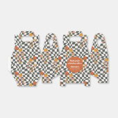 Retro Sinaasappel Checker Mushroom Custom Vrijgeze Bedankdoosjes (Uitgevouwen)