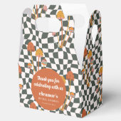 Retro Sinaasappel Checker Mushroom Custom Vrijgeze Bedankdoosjes (Geopend)