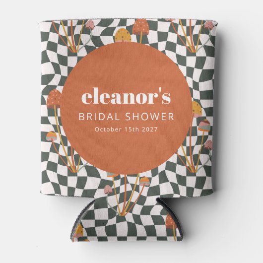 Retro Sinaasappel Checker Mushroom Custom Vrijgeze Blikjeskoeler (Voorkant)