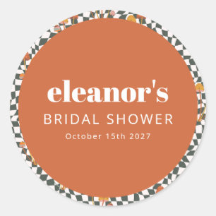 Retro Sinaasappel Checker Mushroom Custom Vrijgeze Ronde Sticker