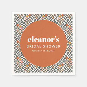 Retro Sinaasappel Checker Mushroom Custom Vrijgeze Servet