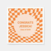 Retro Sinaasappel Checkerboard Graduation Party Cu Servet (Voorkant)
