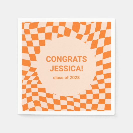 Retro Sinaasappel Checkerboard Graduation Party Cu Servet (Voorkant)