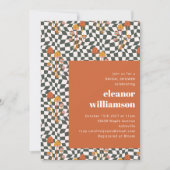 Retro Sinaasappel Checkerboard Mushroom Vrijgezell Kaart (Voorkant)