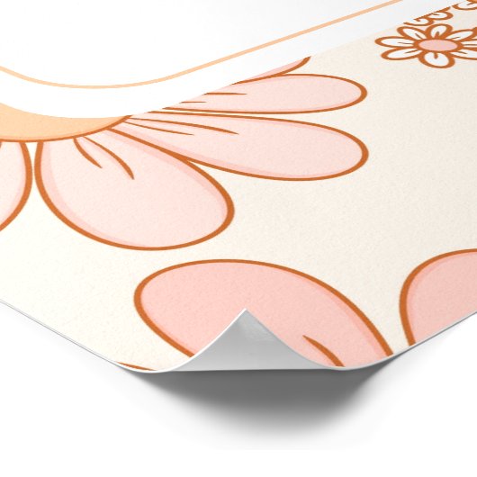 Retro Sinaasappel Daisy Bloemen Trouwstoel Grafiek Poster (Hoek)